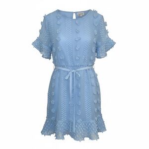 Merci Light Blue Swiss Dot Textured Large  Midi Dress Romantic Feminine Boho